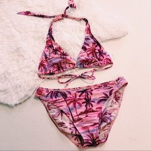 Vintage 90s Style Pink Palm Tree Glitter Bikini